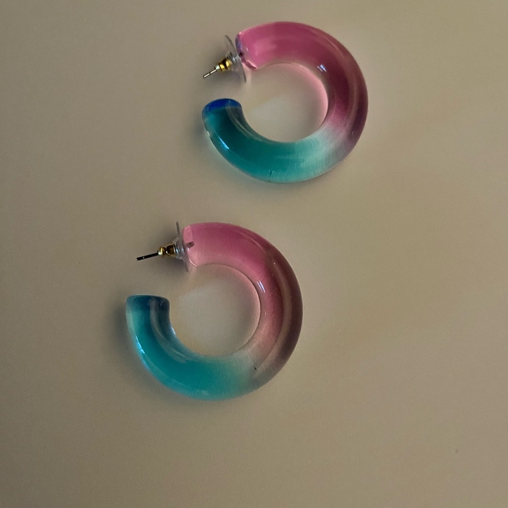 Pink and Blue Chunky Hoop Earrings; Lucite; New!